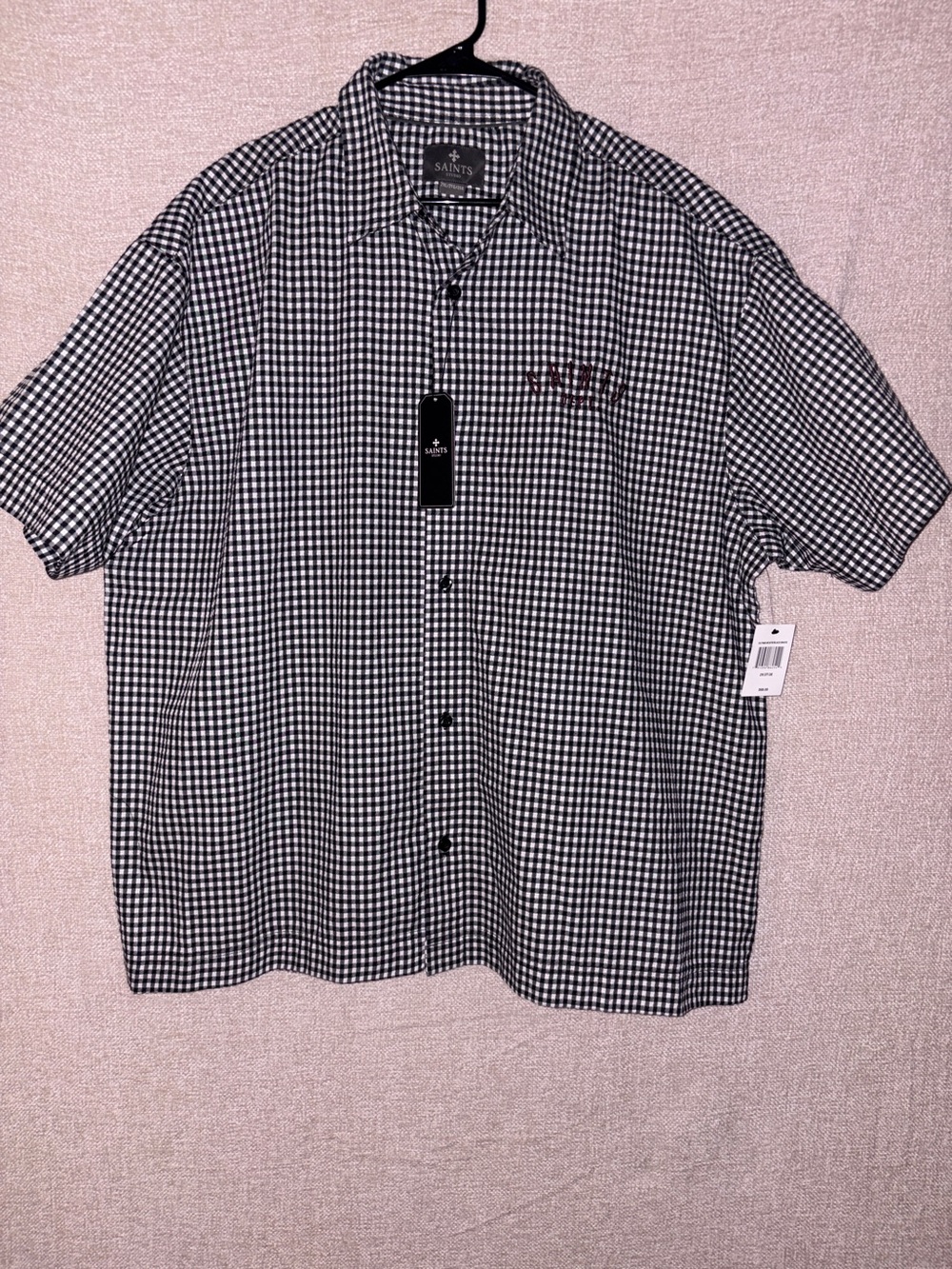 (NEW) Saints Studio Custom Motors.  Black & White Gingham Short-Sleeve Shirt.
